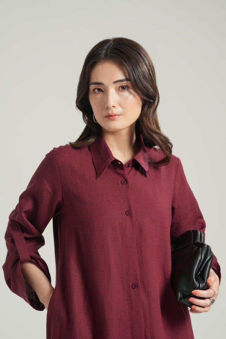 Maroon Linen Long Dress