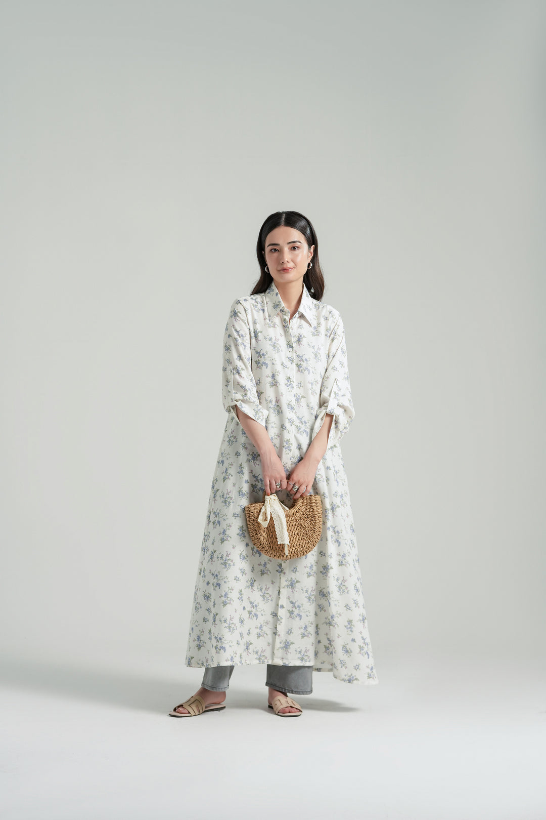 Printed Off-White Long Dress