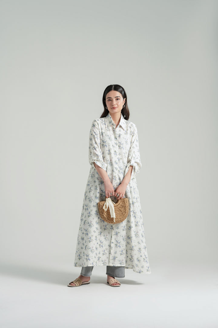Printed Off-White Long Dress