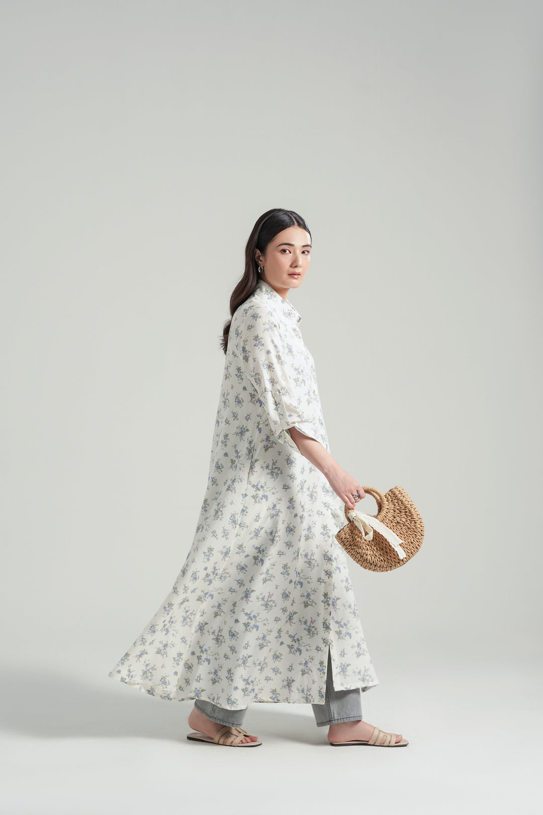 Printed Off-White Long Dress