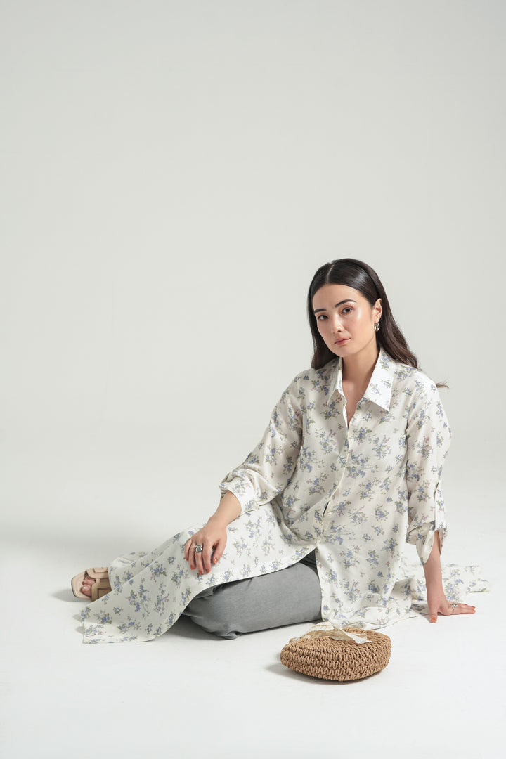 Printed Off-White Long Dress
