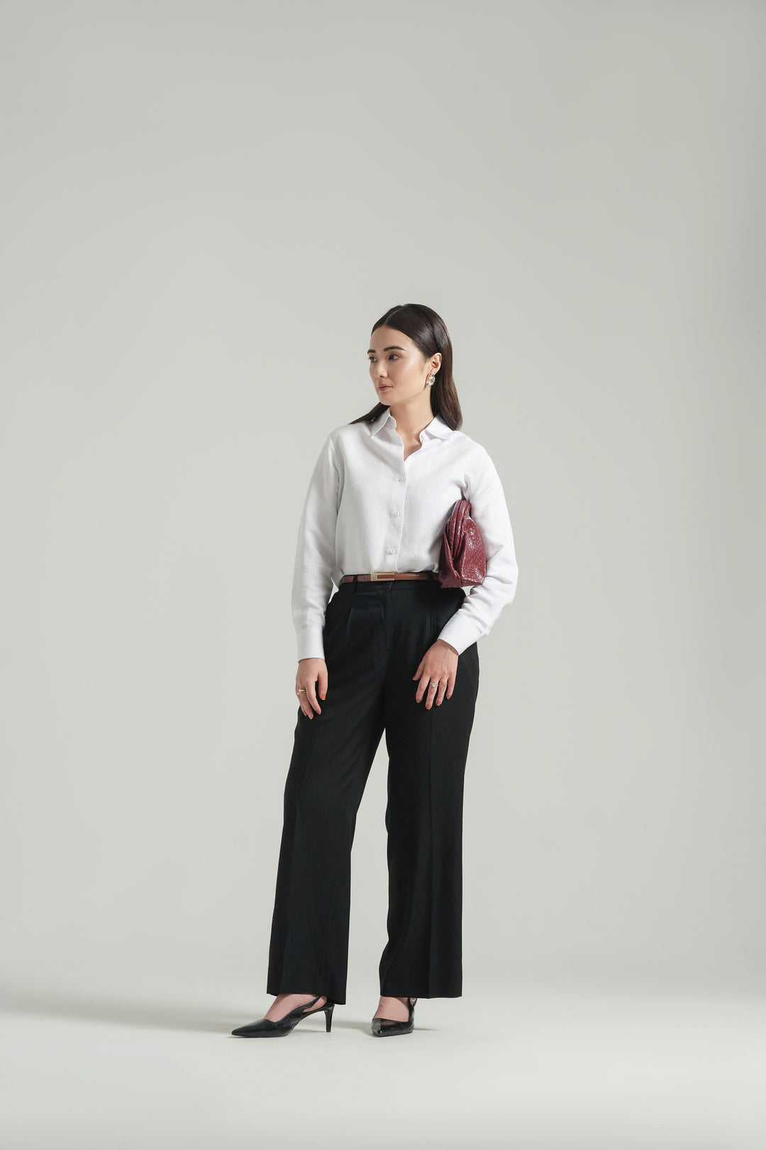 Off-White Linen Shirt with Sleeve Detail