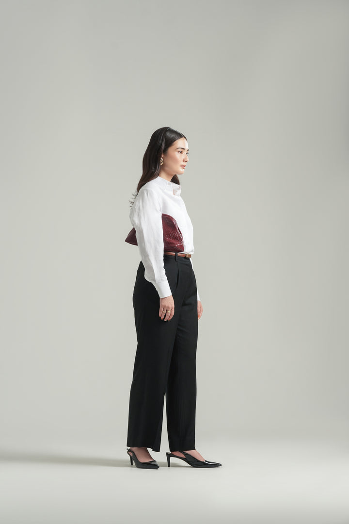 Off-White Linen Shirt with Sleeve Detail