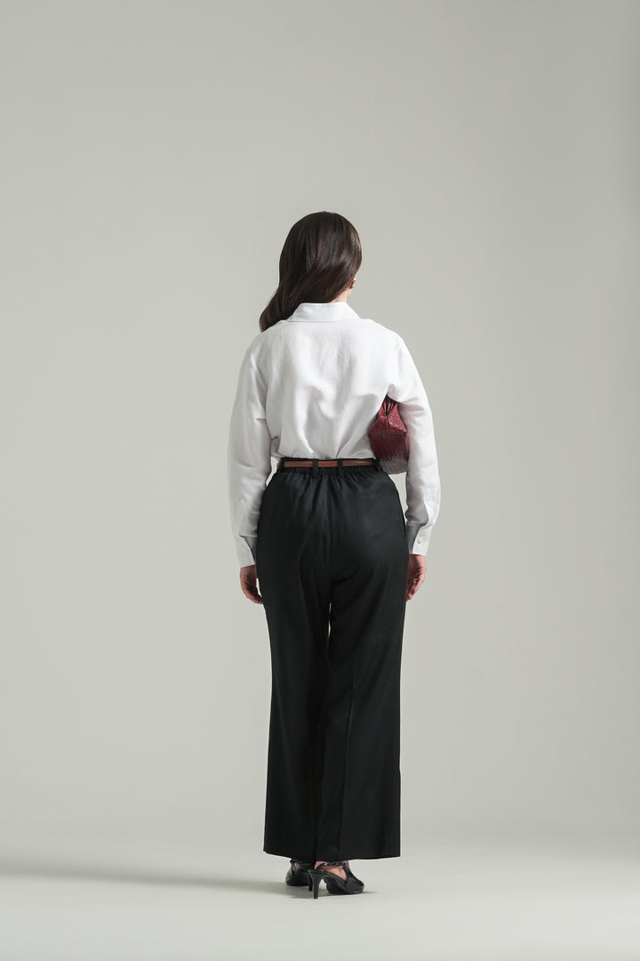Off-White Linen Shirt with Sleeve Detail