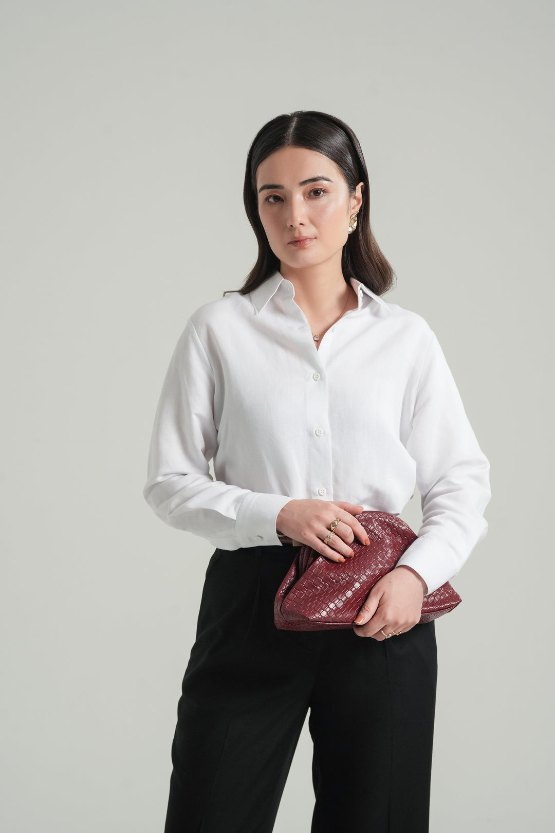 Off-White Linen Shirt with Sleeve Detail