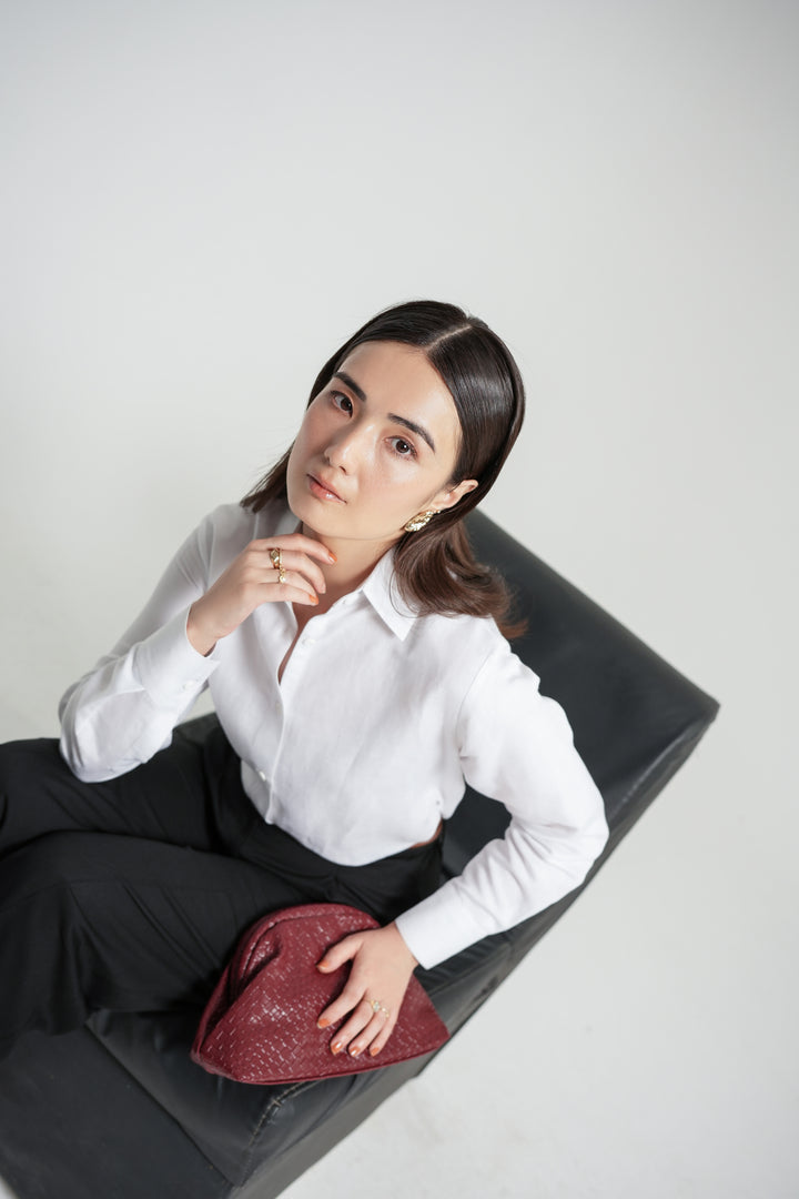 Off-White Linen Shirt with Sleeve Detail