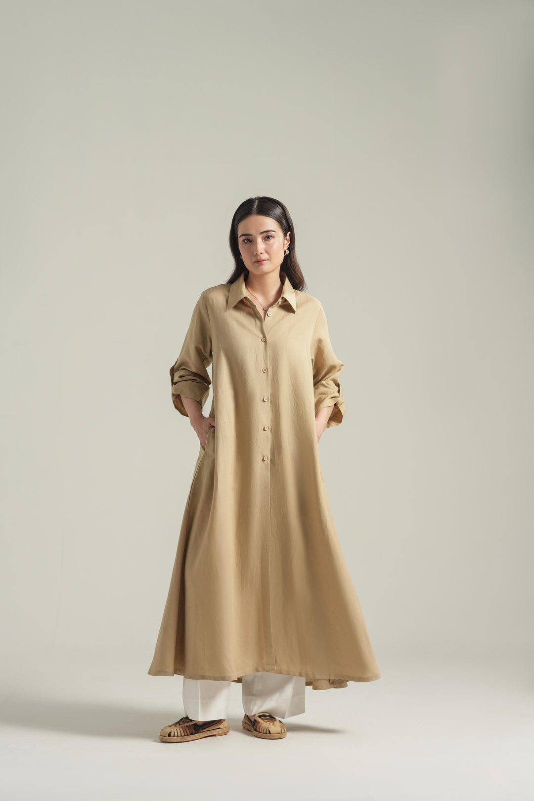 Beige Linen Long Dress