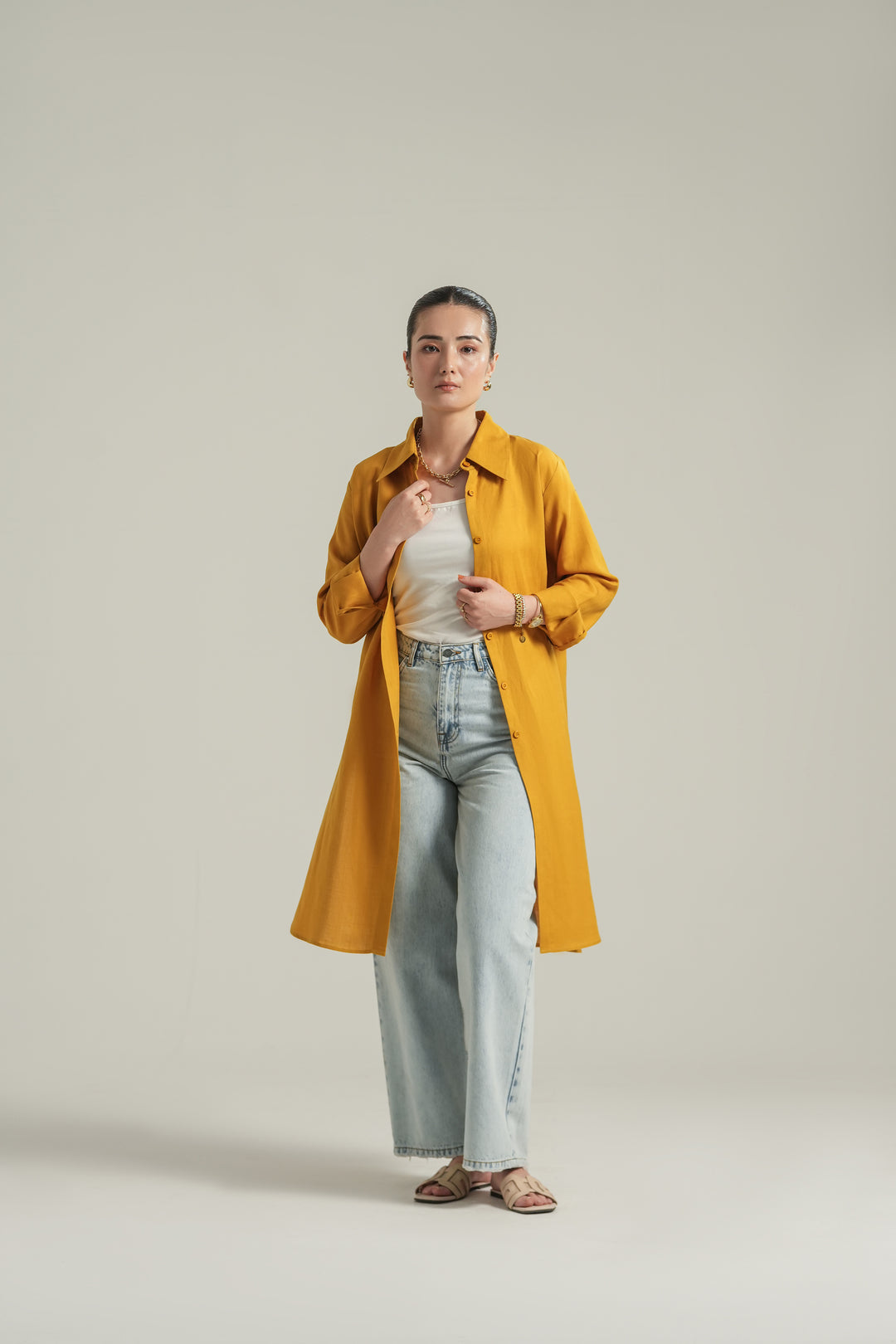 Mustard Yellow Knee Length Shirt