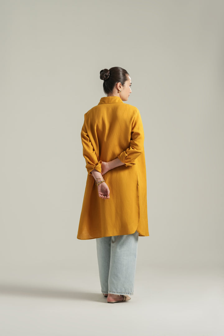 Mustard Yellow Knee Length Shirt