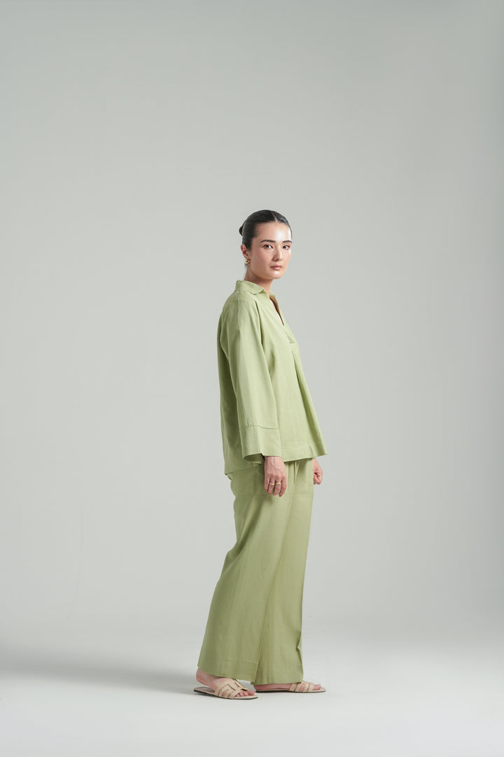 Matcha Linen V-Neck Co-ord set