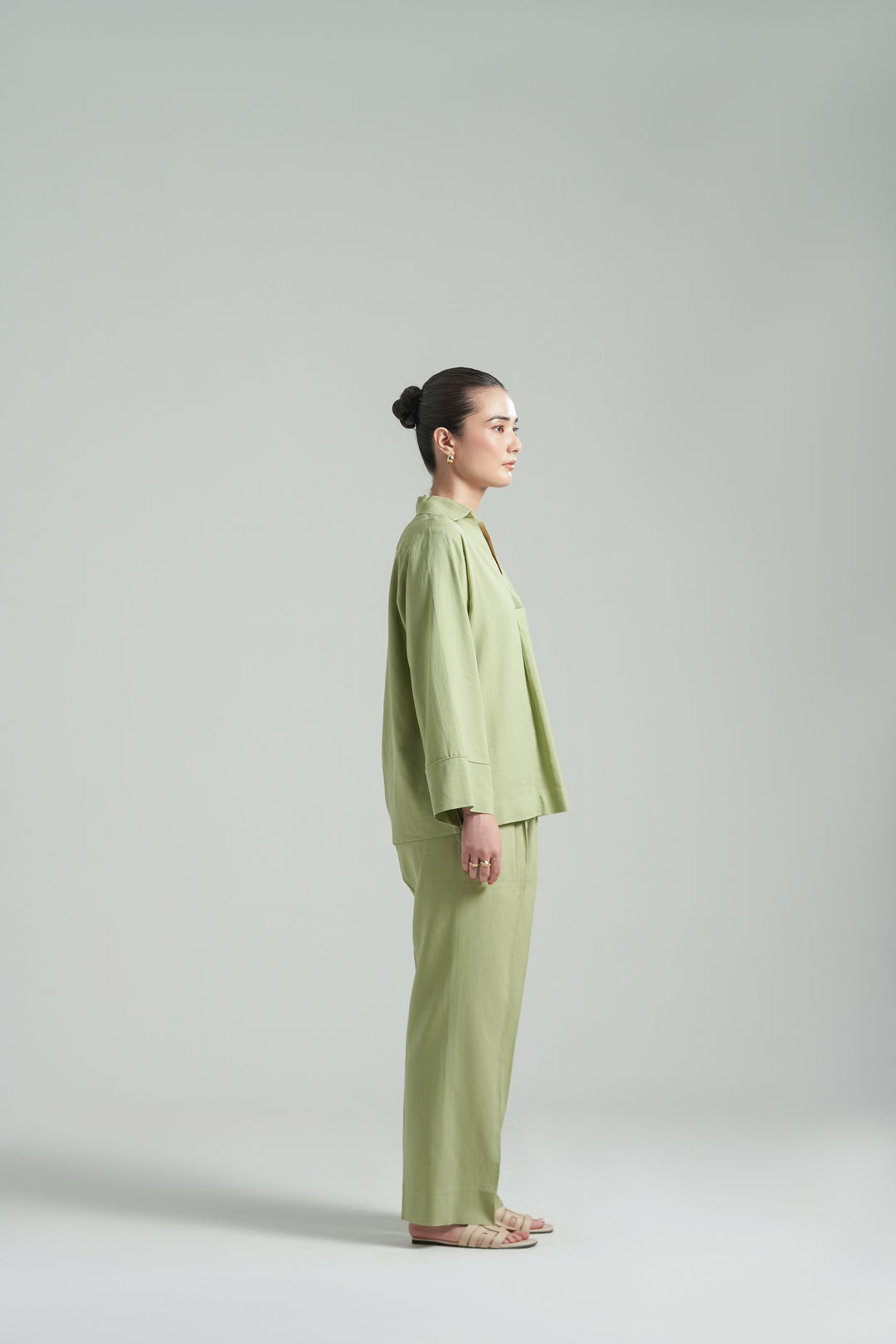 Matcha Linen V-Neck Co-ord set
