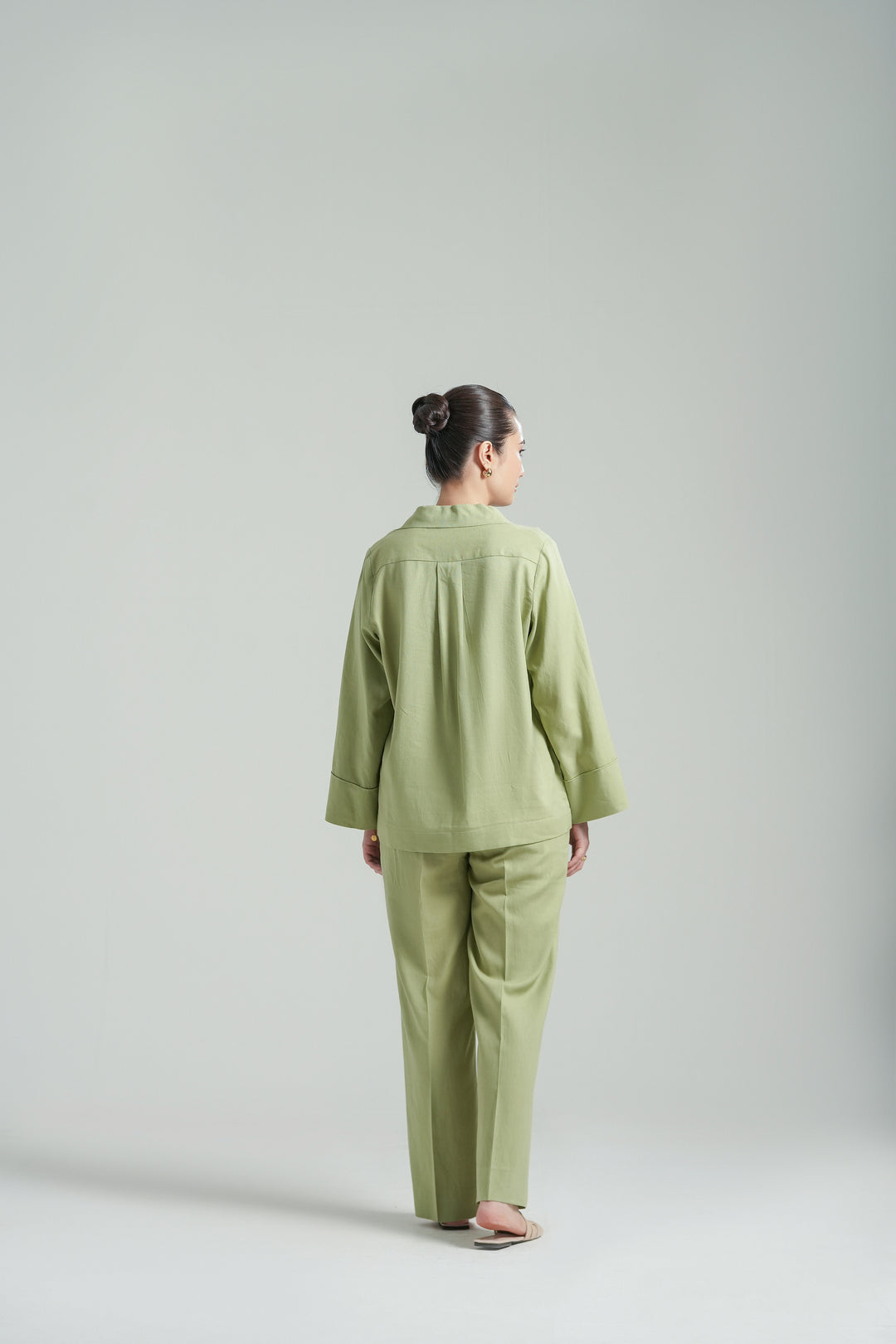 Matcha Linen V-Neck Co-ord set