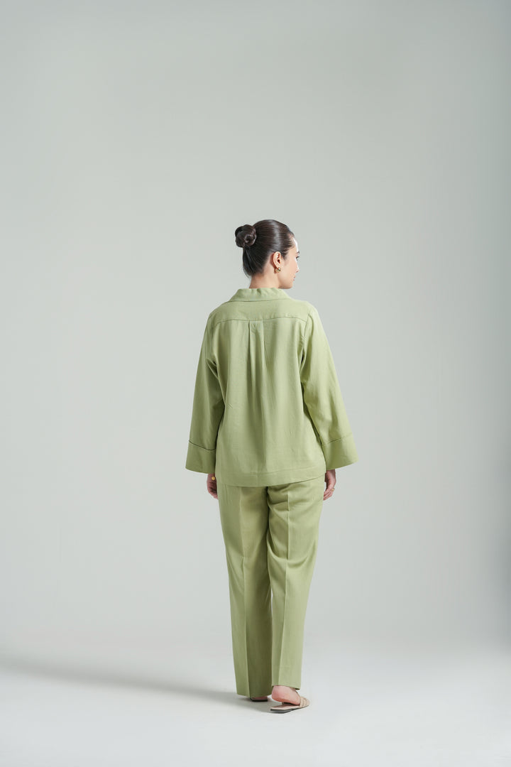 Matcha Linen V-Neck Co-ord set