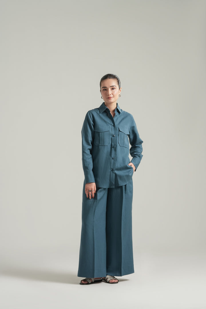 Blue Teal Linen Co-Ord Set