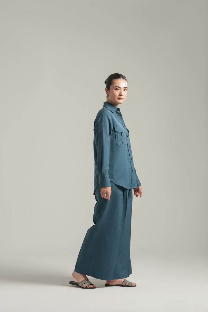 Blue Teal Linen Co-Ord Set