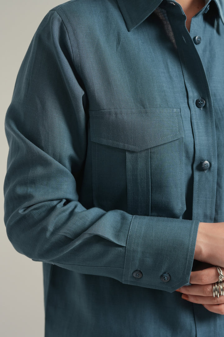 Blue Teal Linen Co-Ord Set