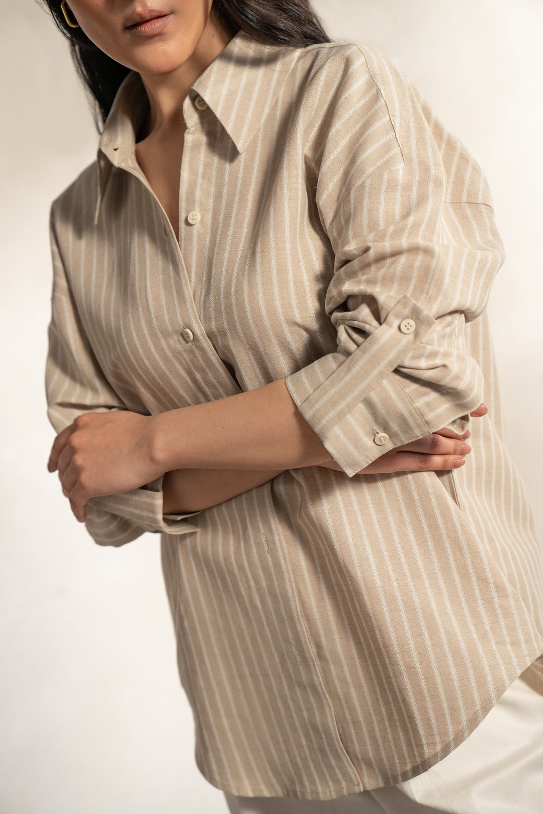 Beige Striped Linen Shirt