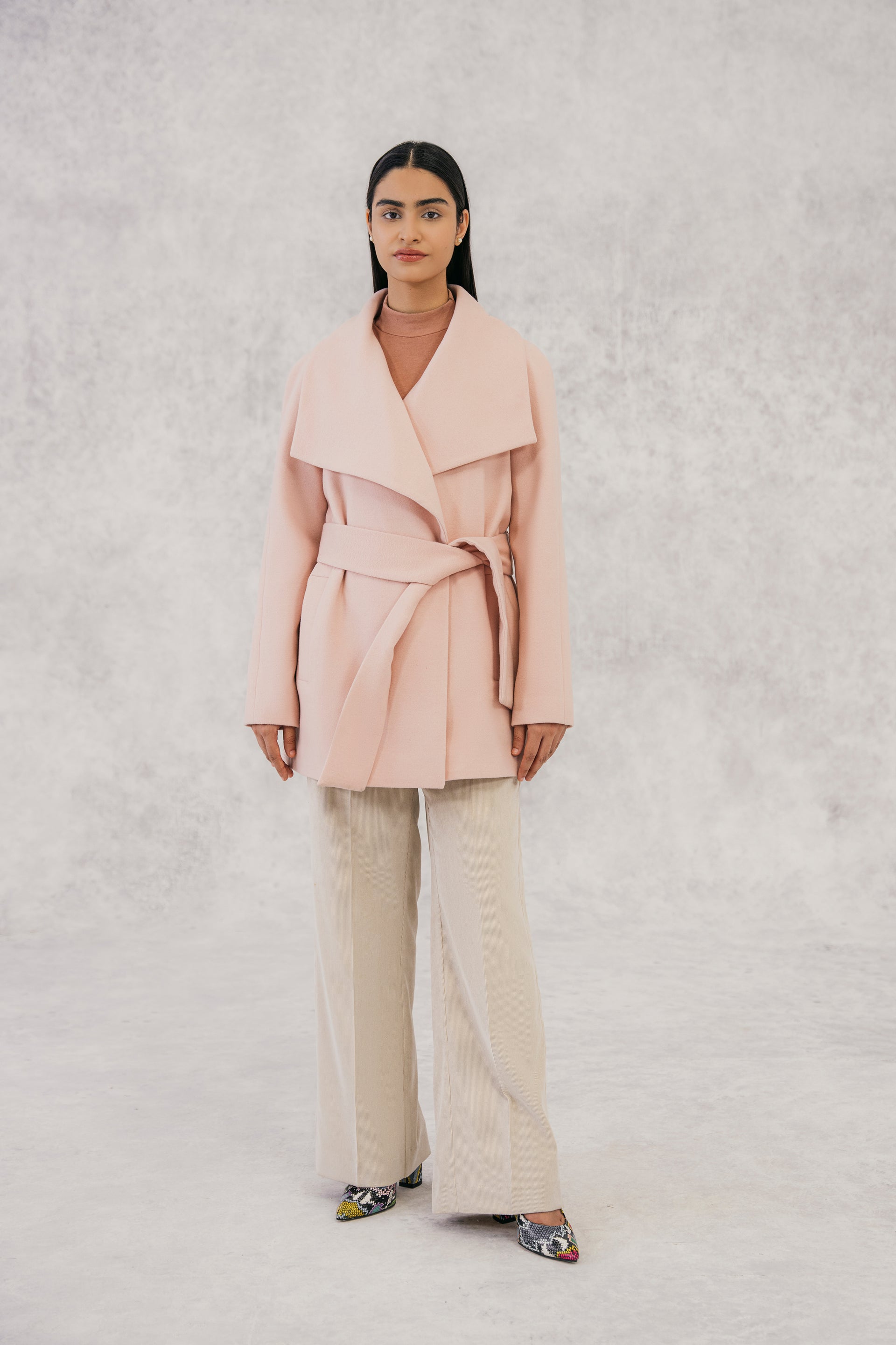 POWDER PINK WIDE LAPEL JACKET WITH BELT