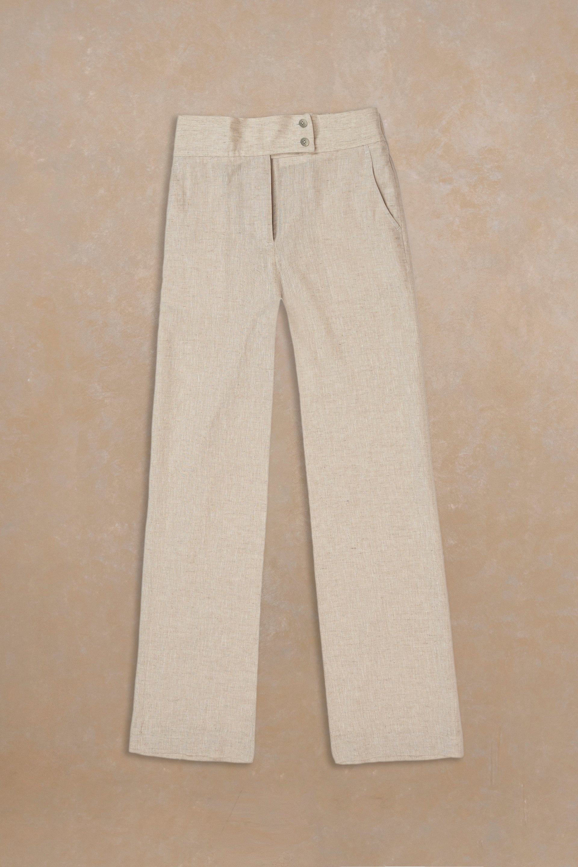 BEIGE LINEN WIDE LEG TROUSER