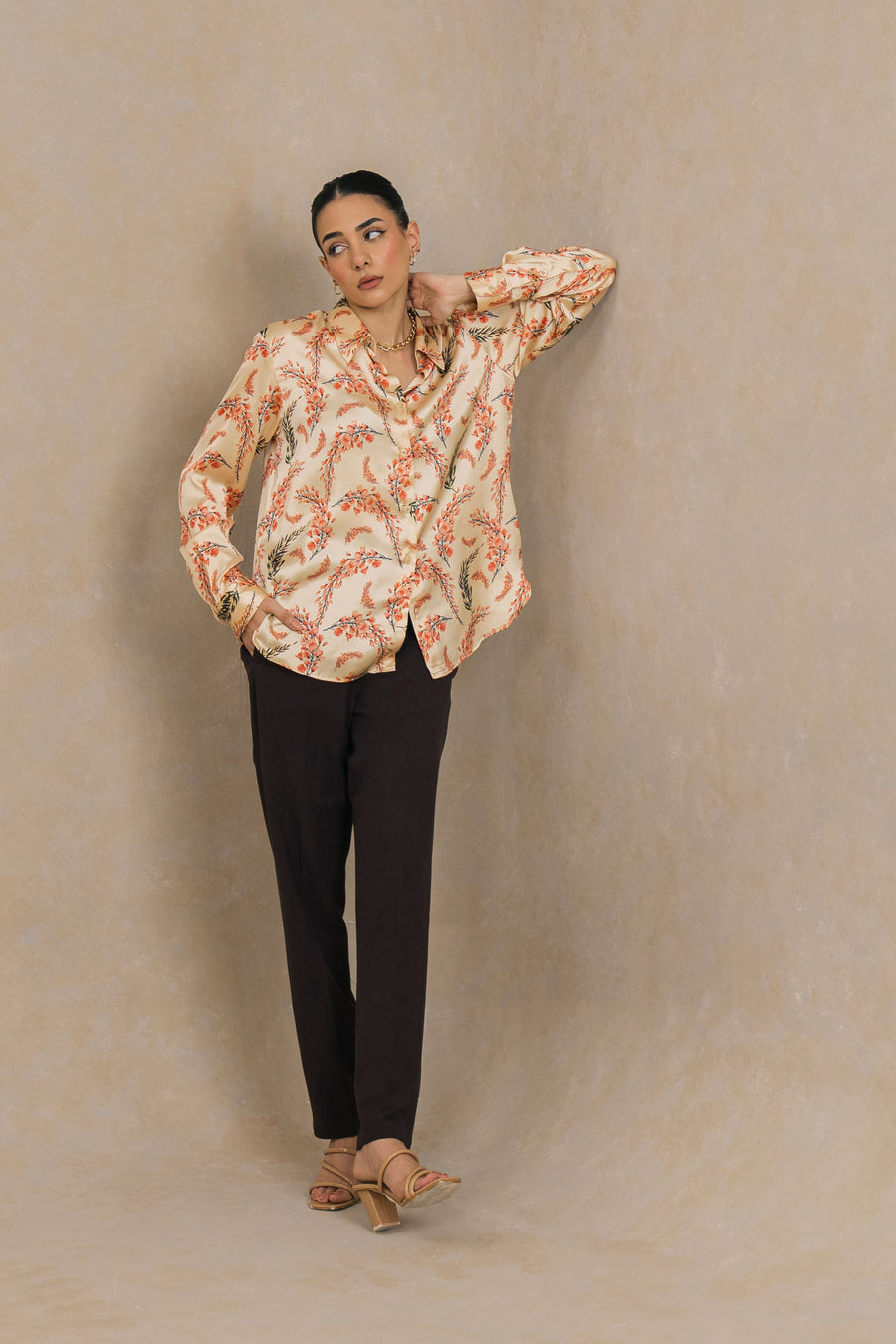 Beige Multi Flowy Relaxed Fit Shirt