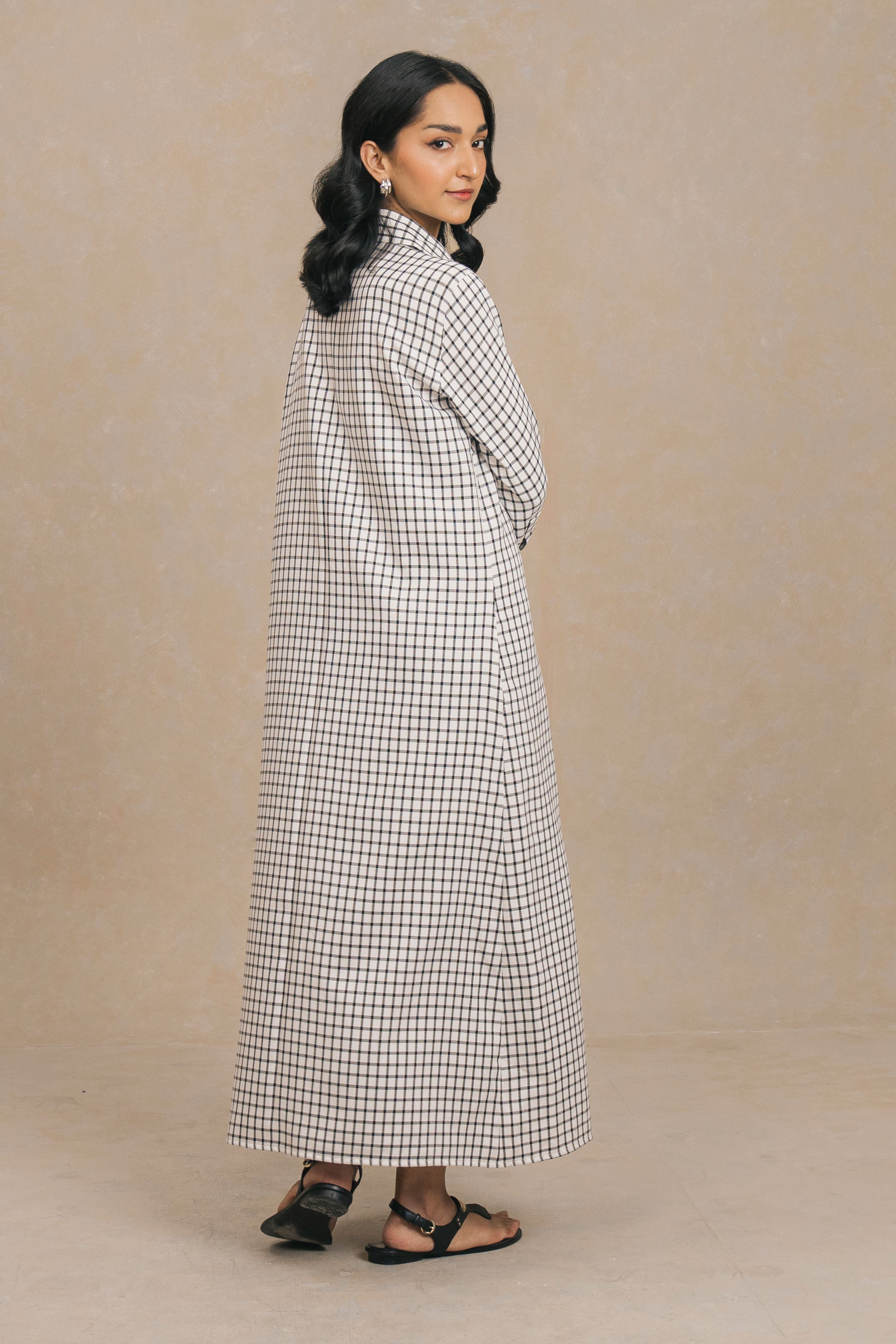 White Long Check Shirt Dress