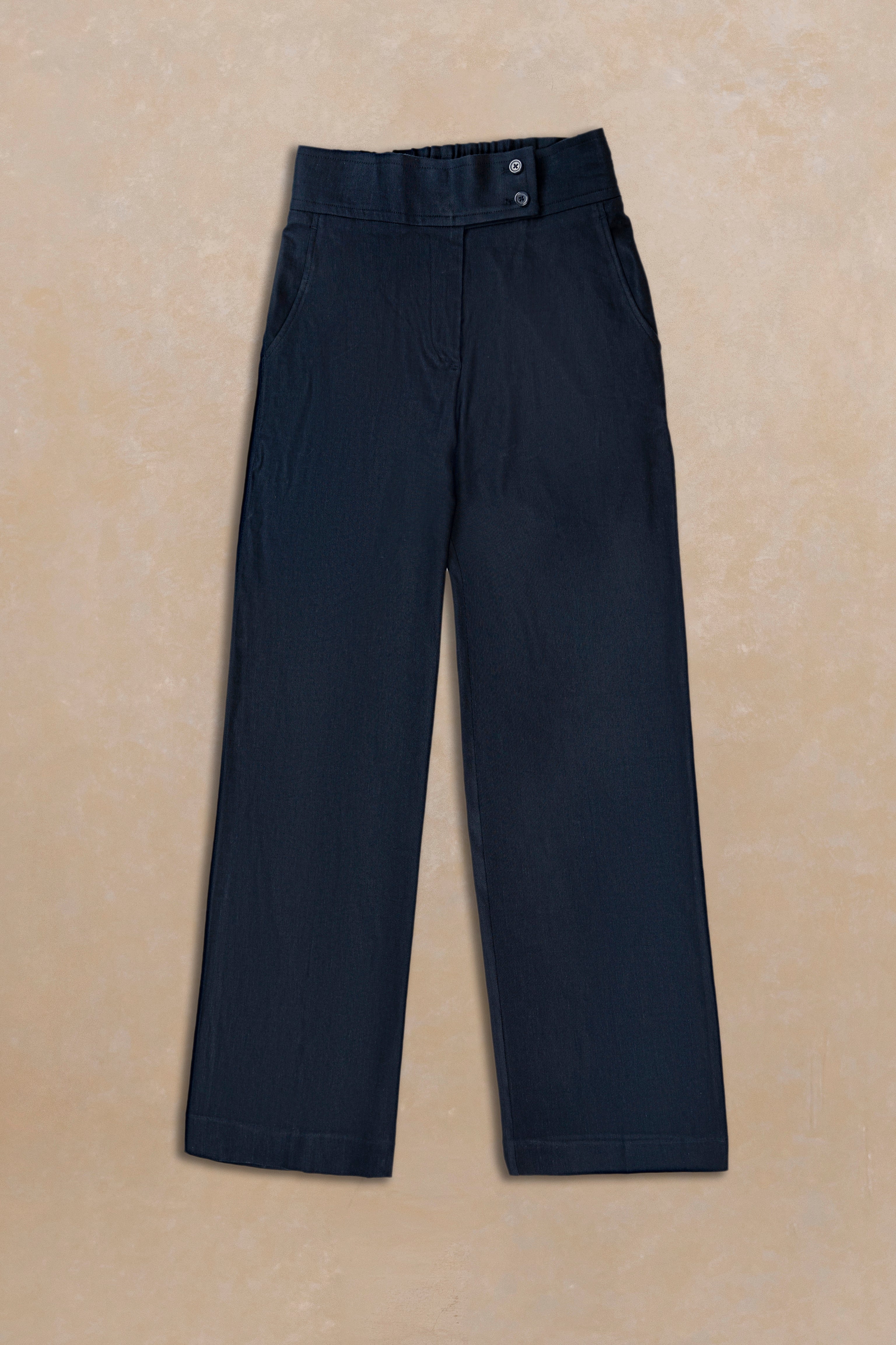 BLUE LINEN WIDE LEG TROUSER