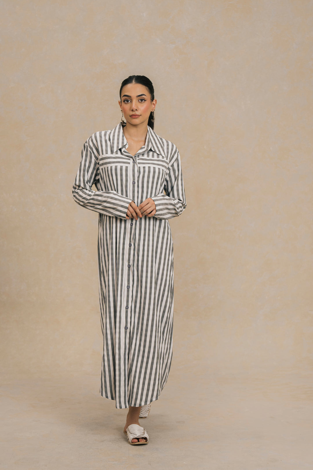 Charcoal Striped Long Dress