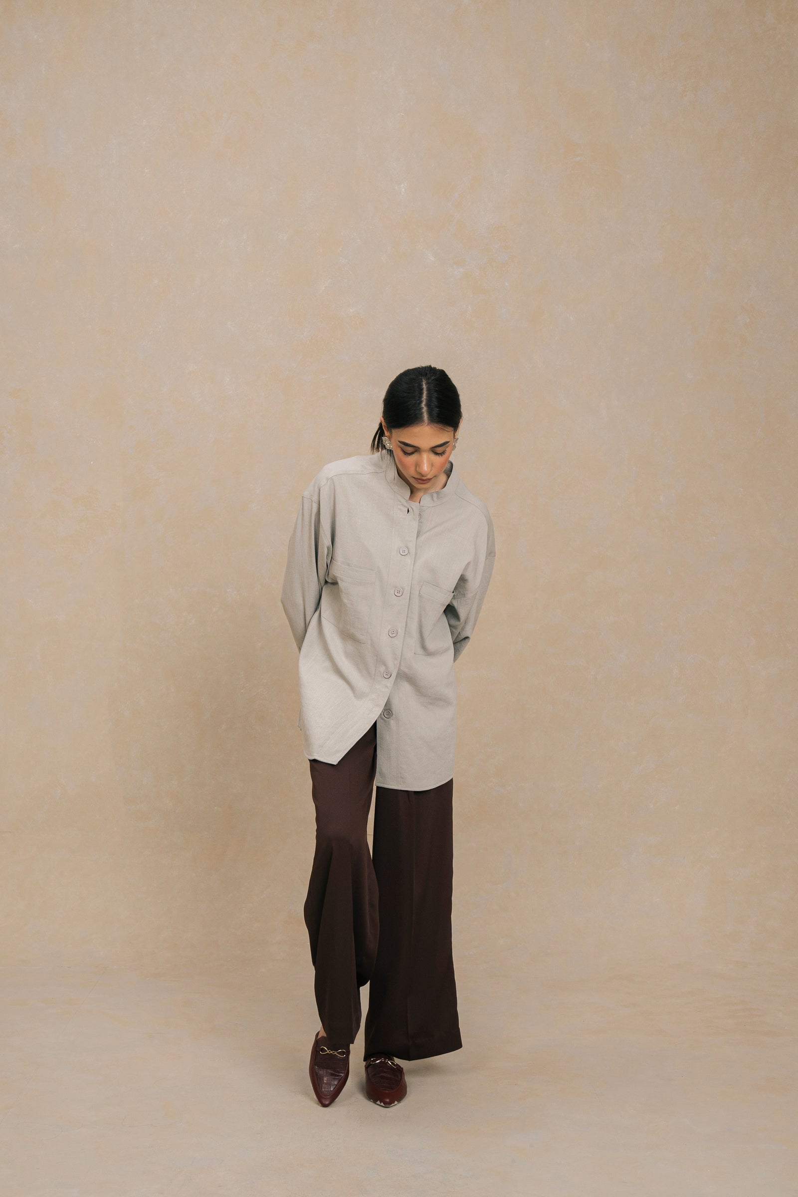 Grey Mandarin Collar Shirt