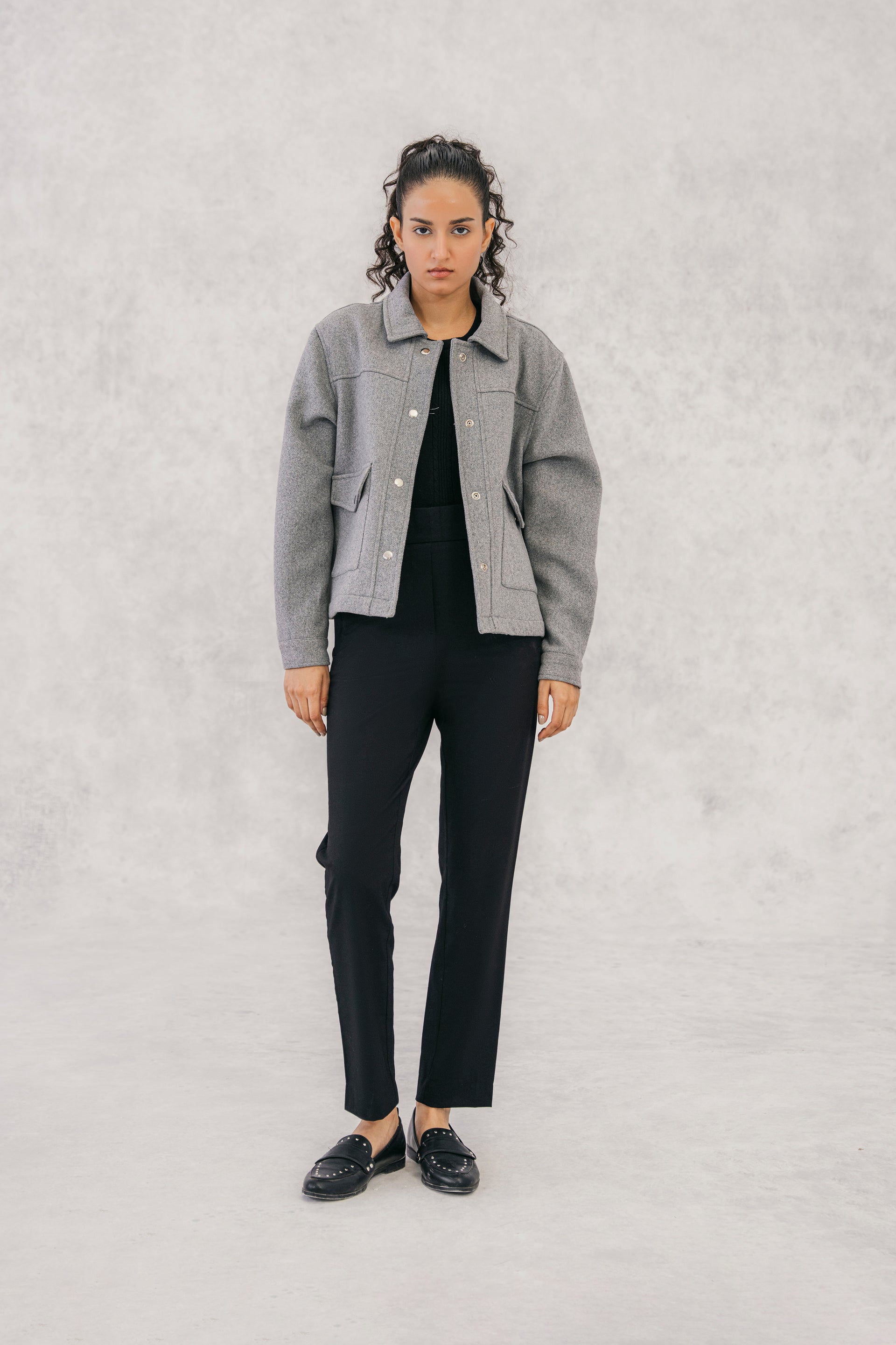 HEATHER GREY CROPPED WOOL JACKET