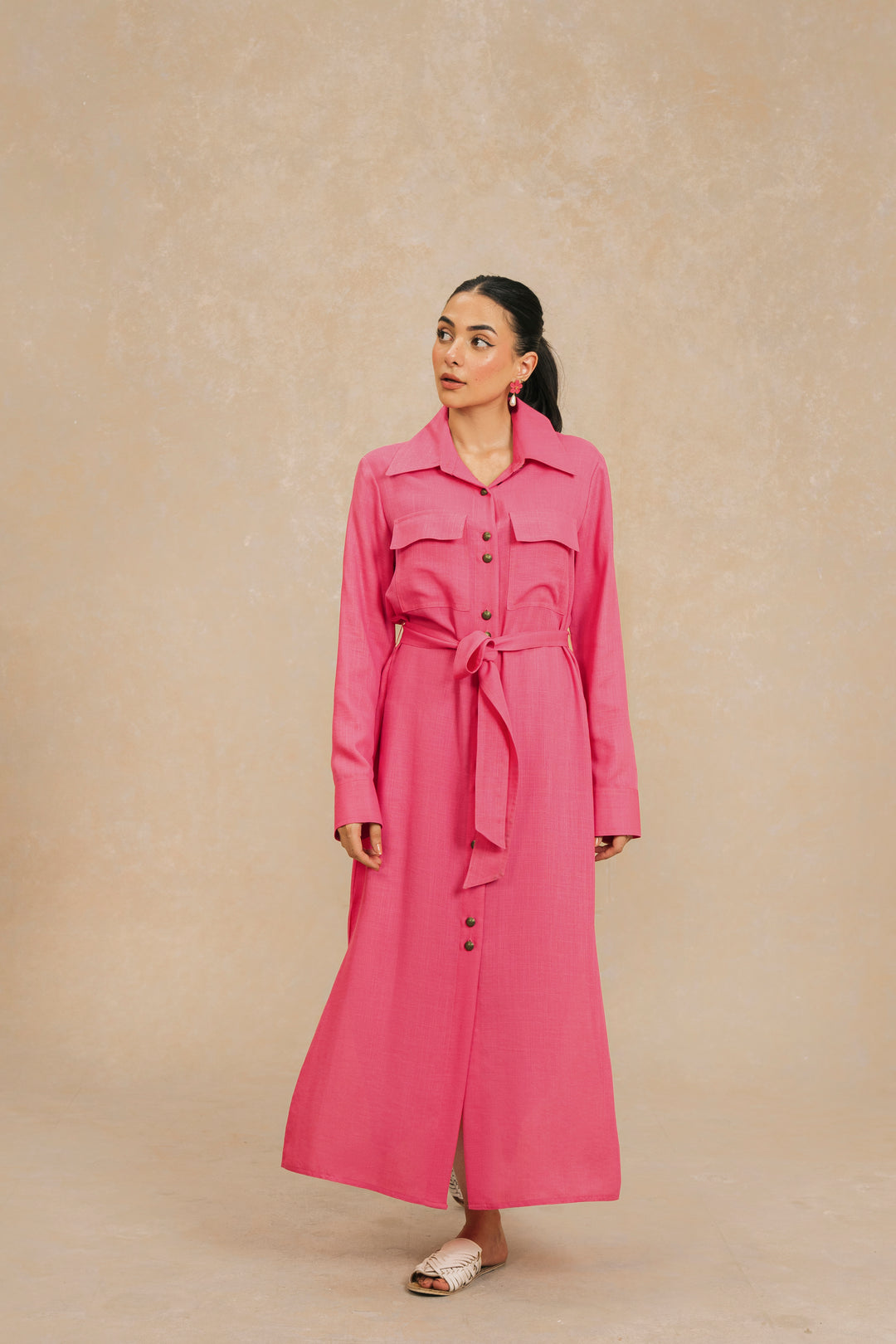 Hot Pink Safari Long Shirt Dress