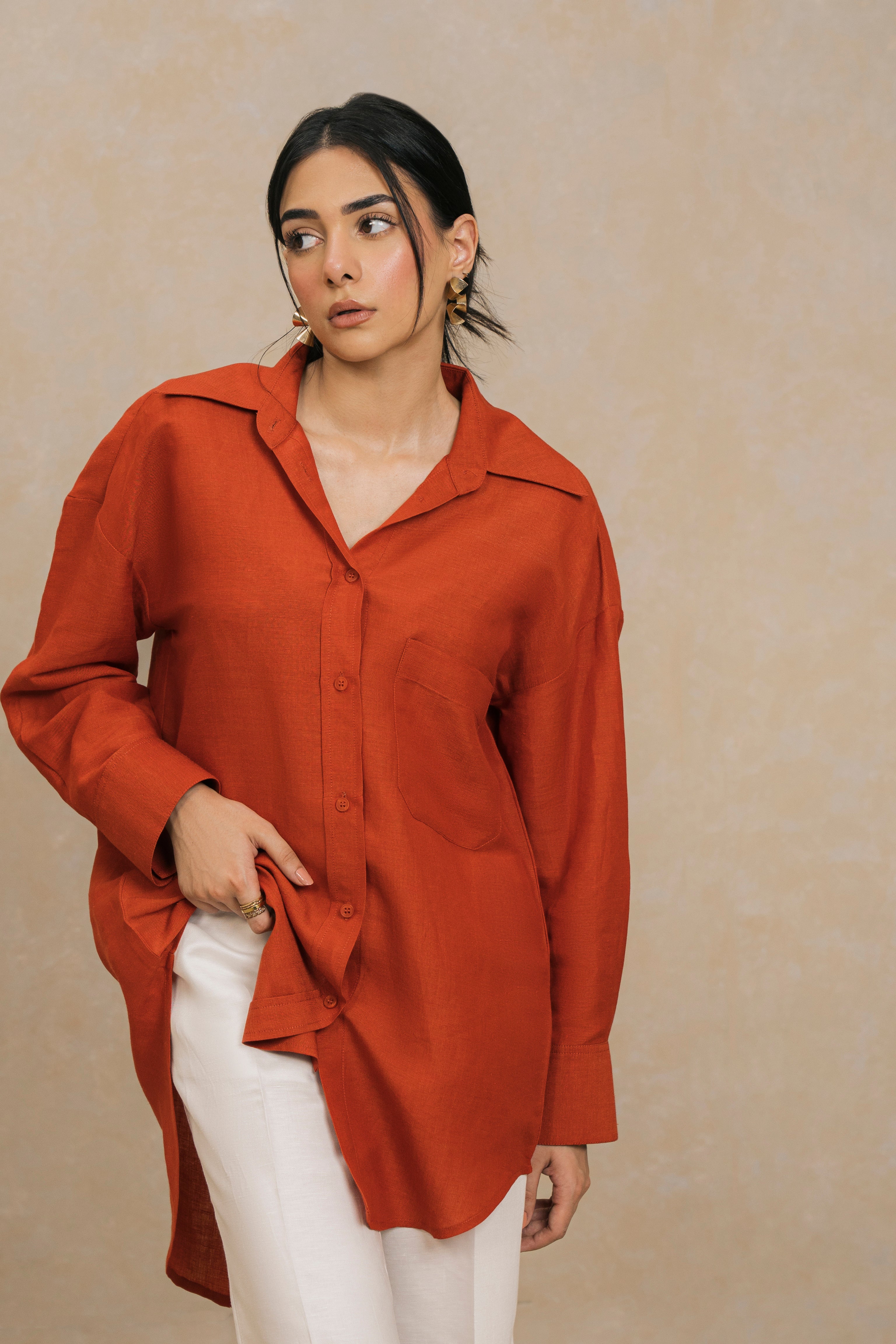 Orange Linen Shirt