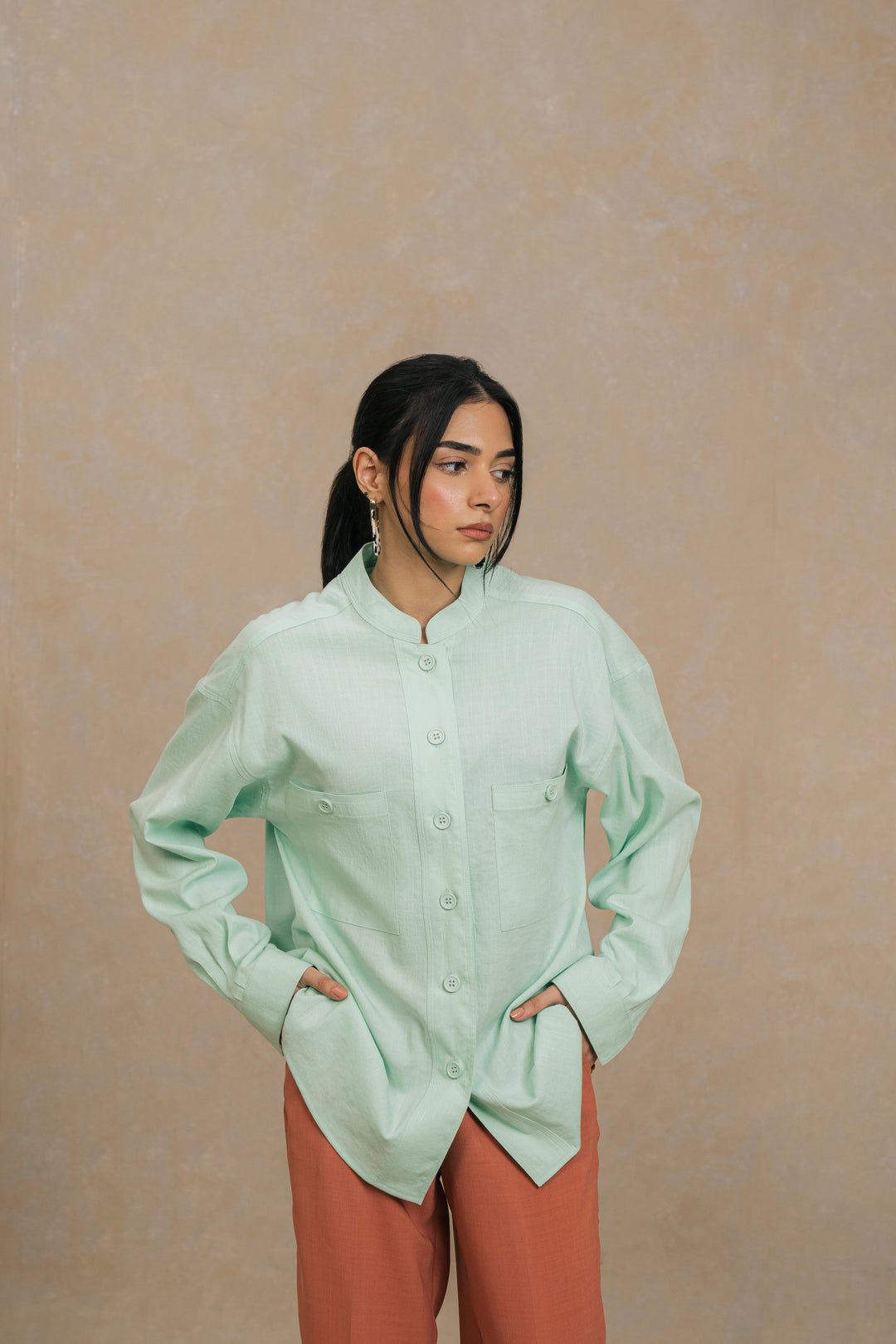 Mint Mandarin Collar Shirt