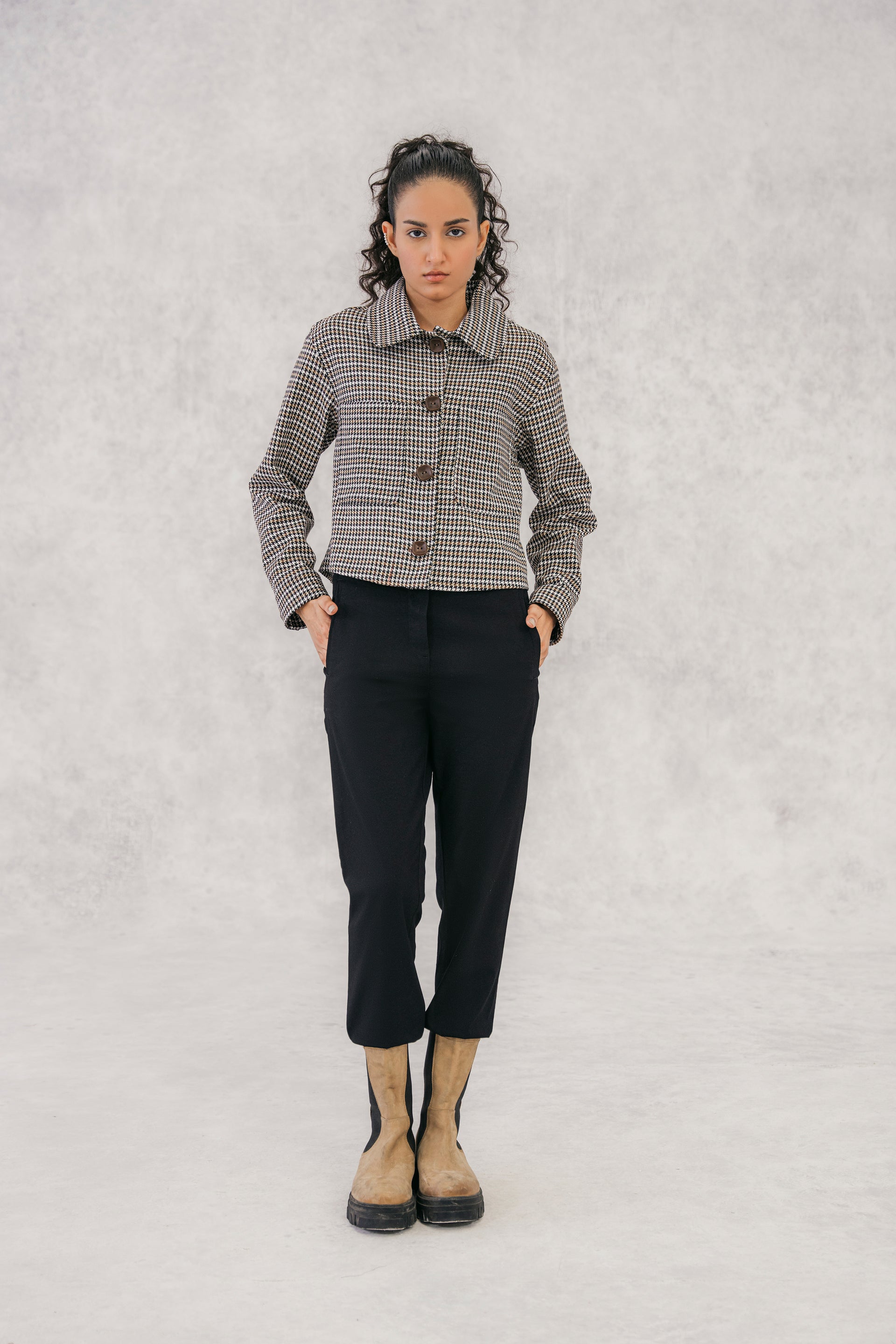 MULTI HOUNDSTOOTH CROPPED JACKET