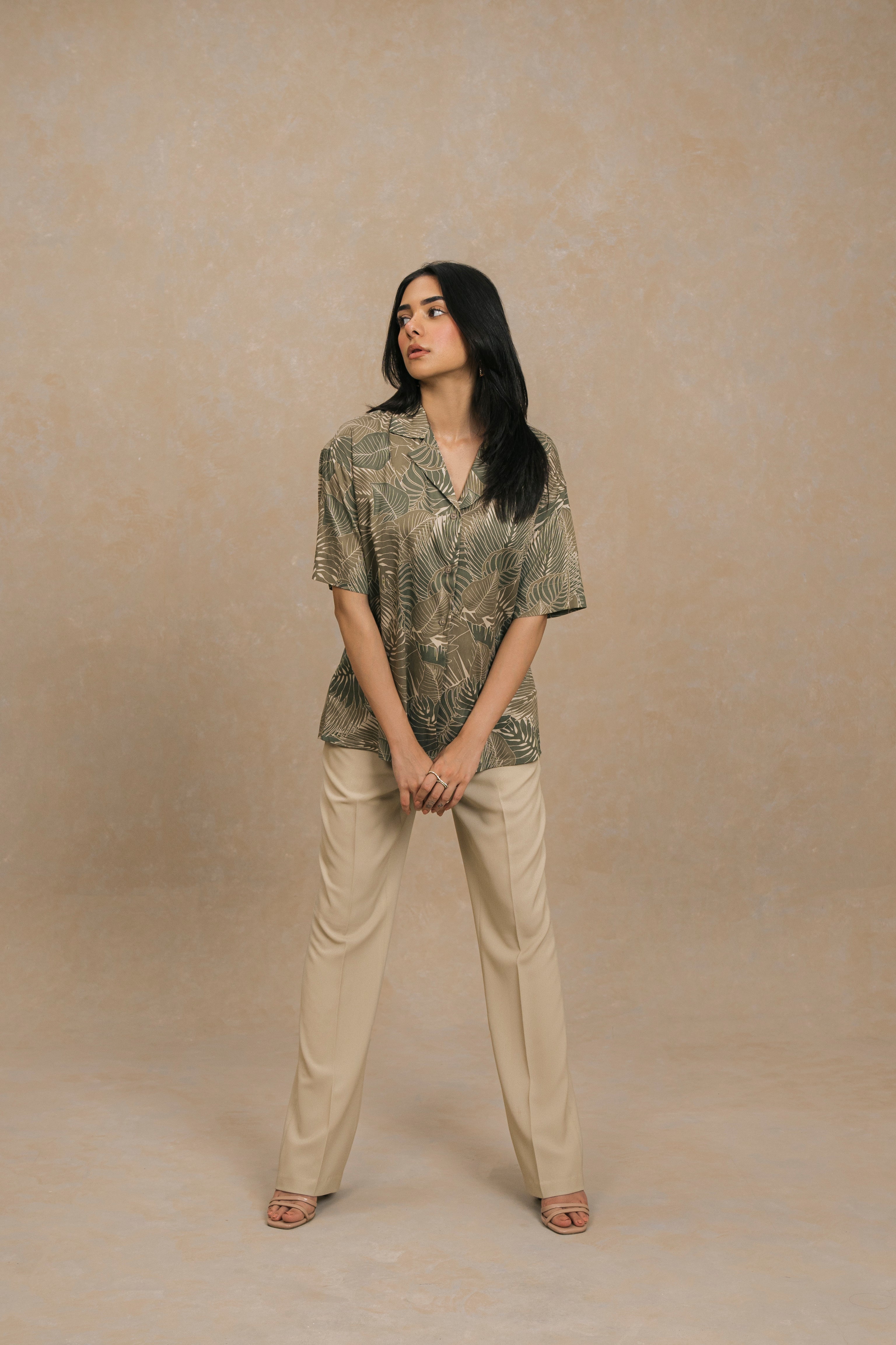 Olive Beige Printed Resort Shirt