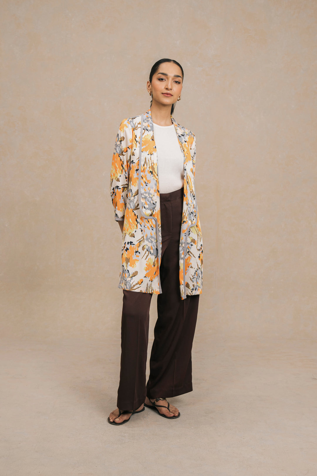 Orange Multi Printed Silk Shrug