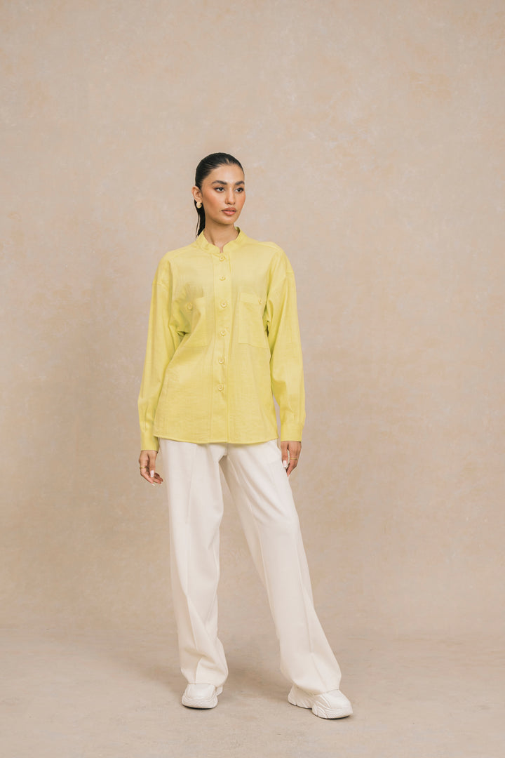 Yellow Mandarin Collar Shirt