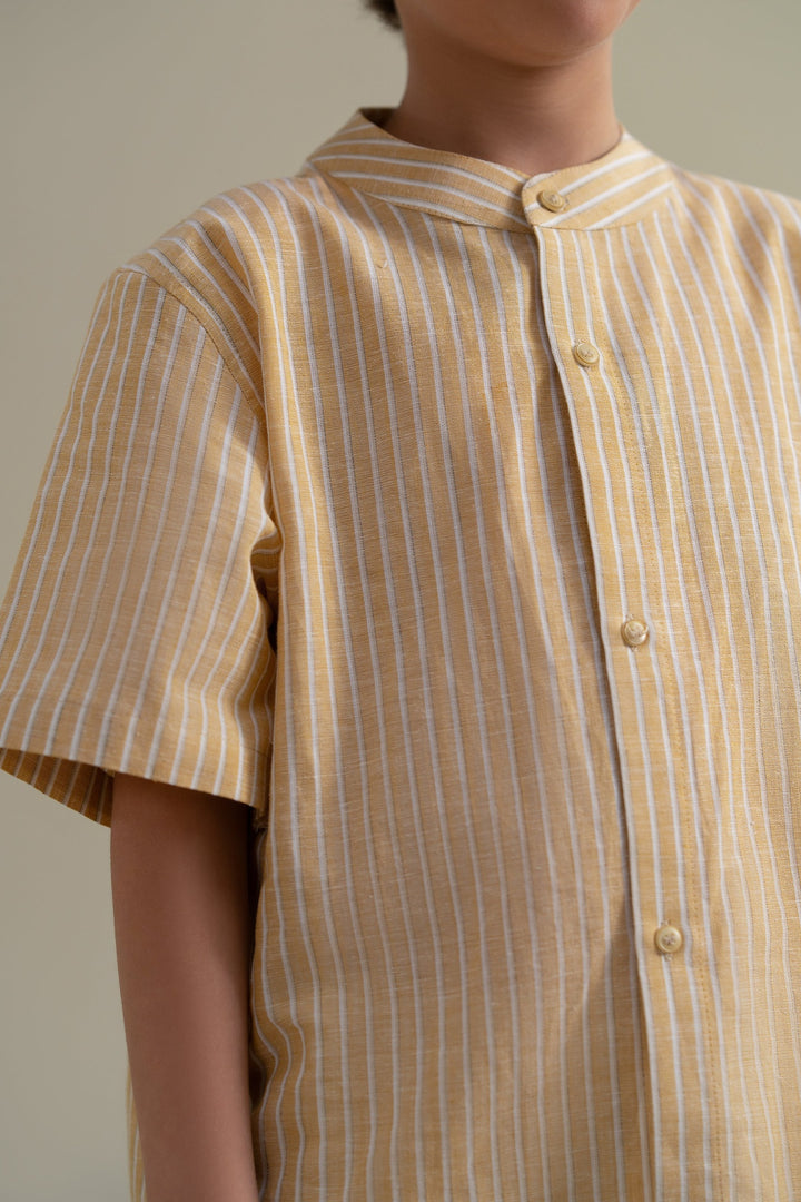 Yellow Mandarin Collar Shirt