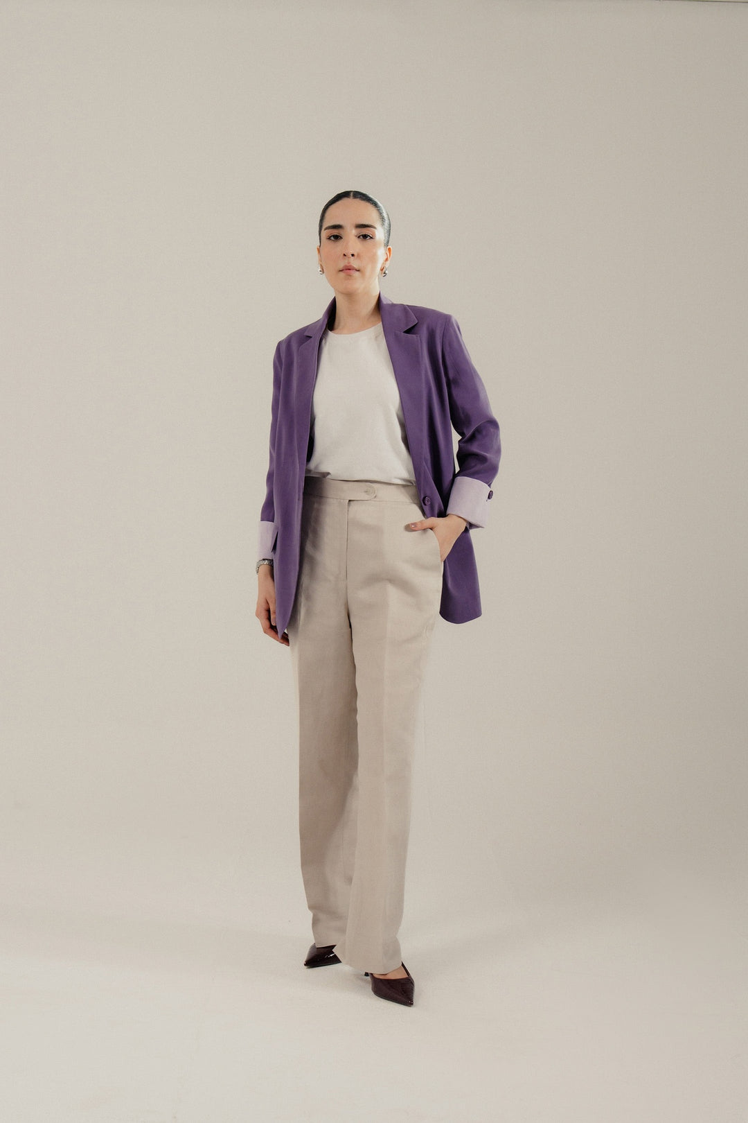 Beige Linen Straight Fit Trouser