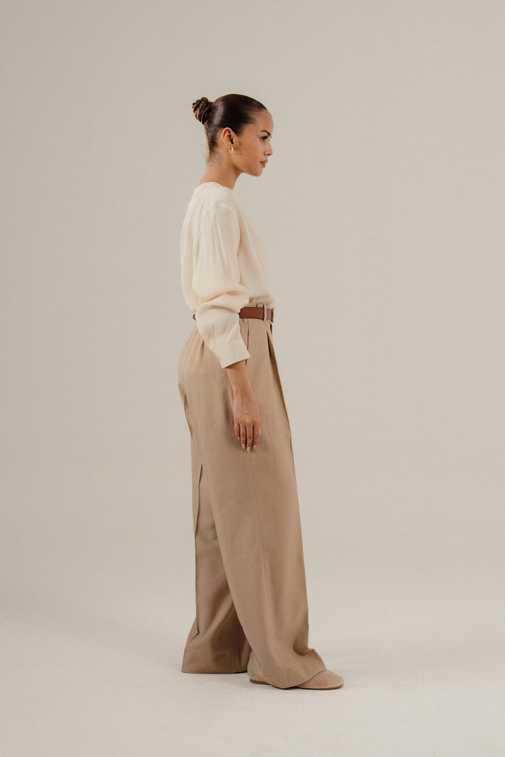 Beige Pleated Blouse