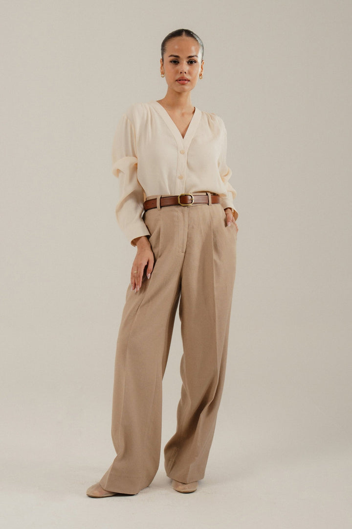Beige Pleated Blouse