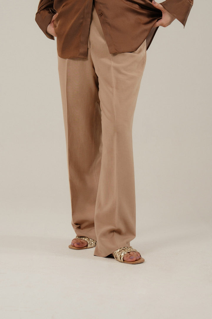 Brown Linen Straight Fit Trouser