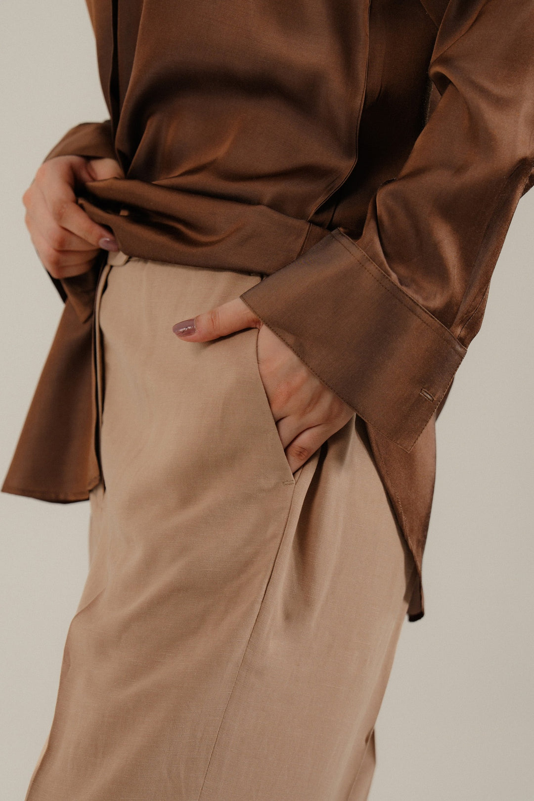 Brown Linen Straight Fit Trouser