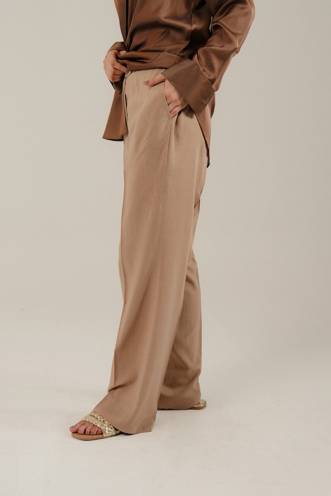 Brown Linen Straight Fit Trouser