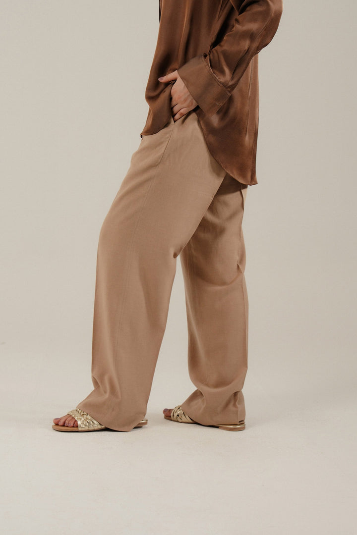 Brown Linen Straight Fit Trouser
