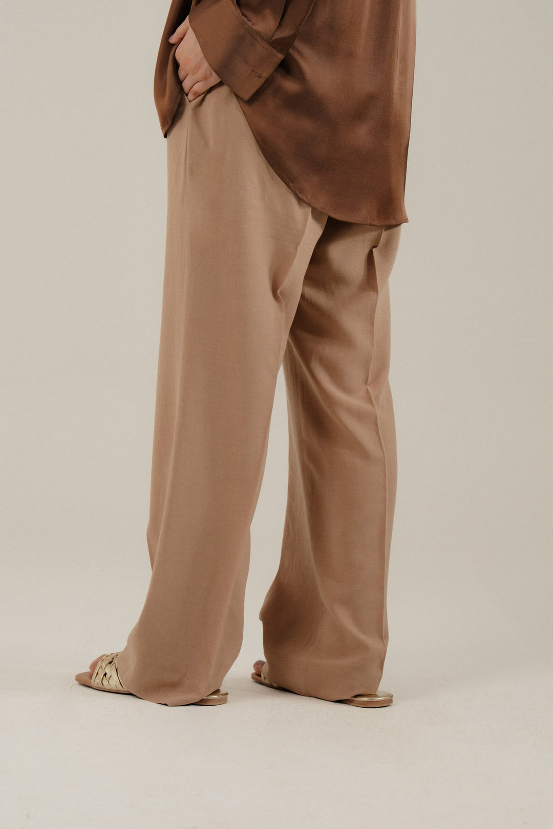Brown Linen Straight Fit Trouser