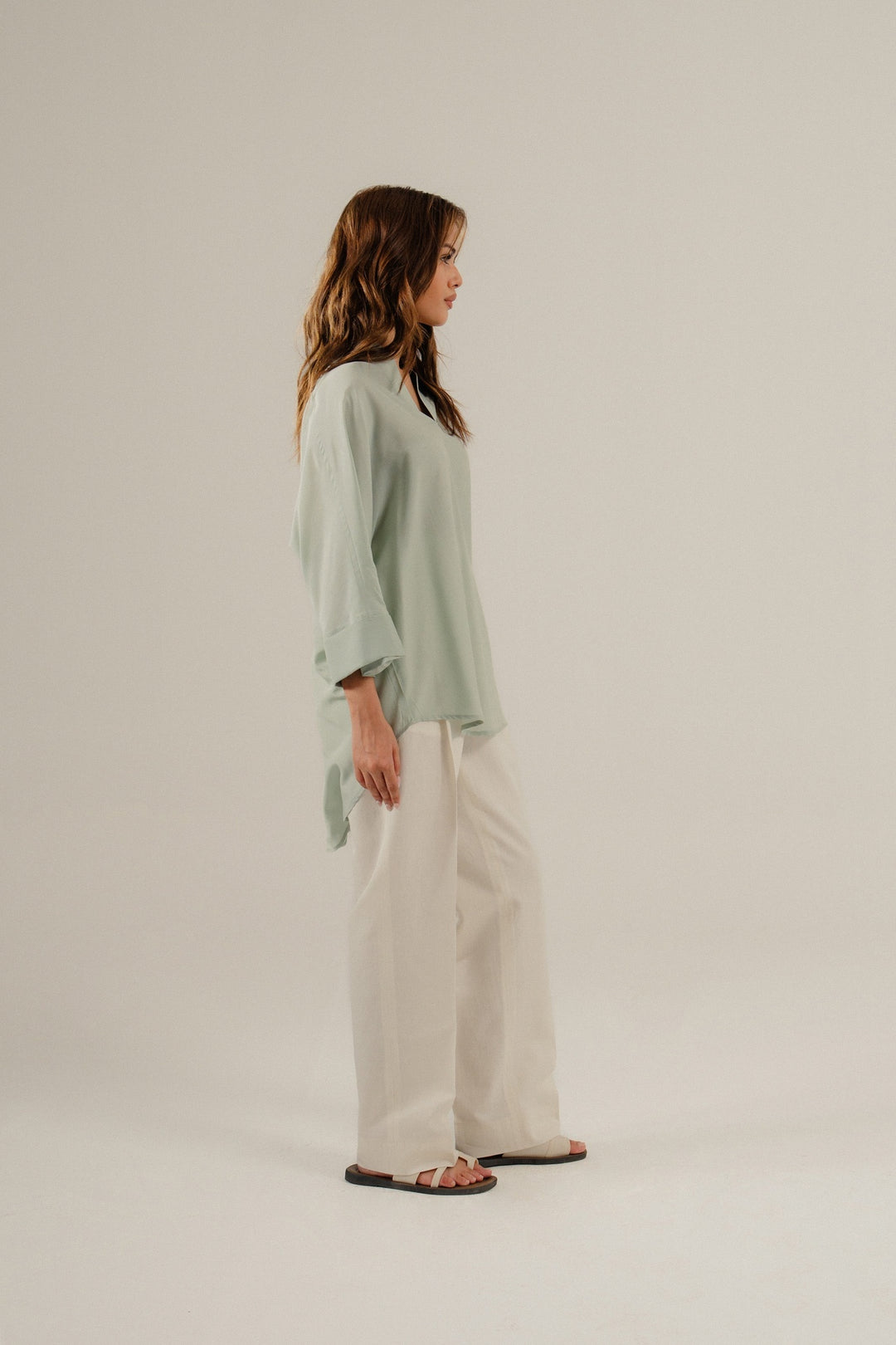 Mint V Neck Silk Shirt