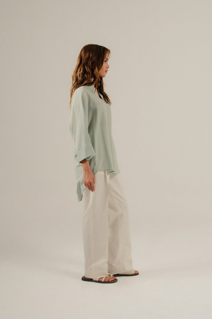 Mint V Neck Silk Shirt