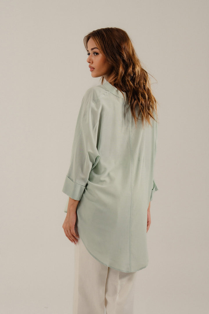 Mint V Neck Silk Shirt