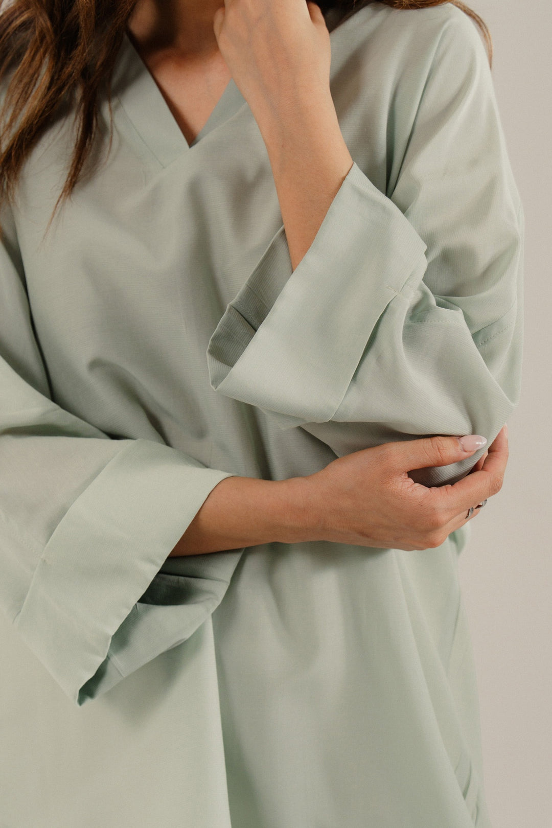 Mint V Neck Silk Shirt