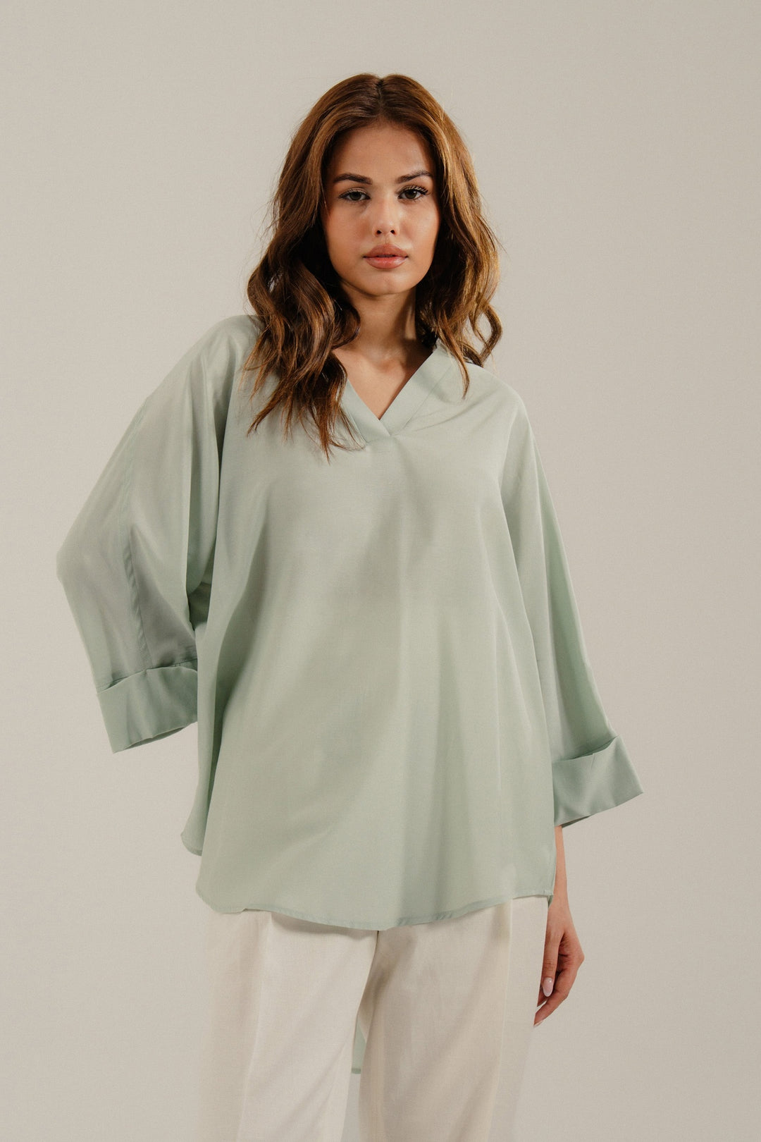 Mint V Neck Silk Shirt